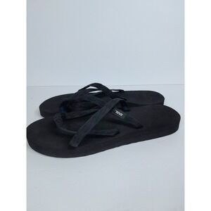 Teva Mush Mandalyn Black Strappy Flip Flops Toe Loop Sandals Women Sz 10